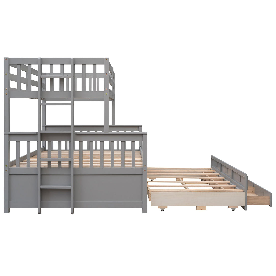 Twin Over Full Bunk Bed with Drawers & Trundle – Gray