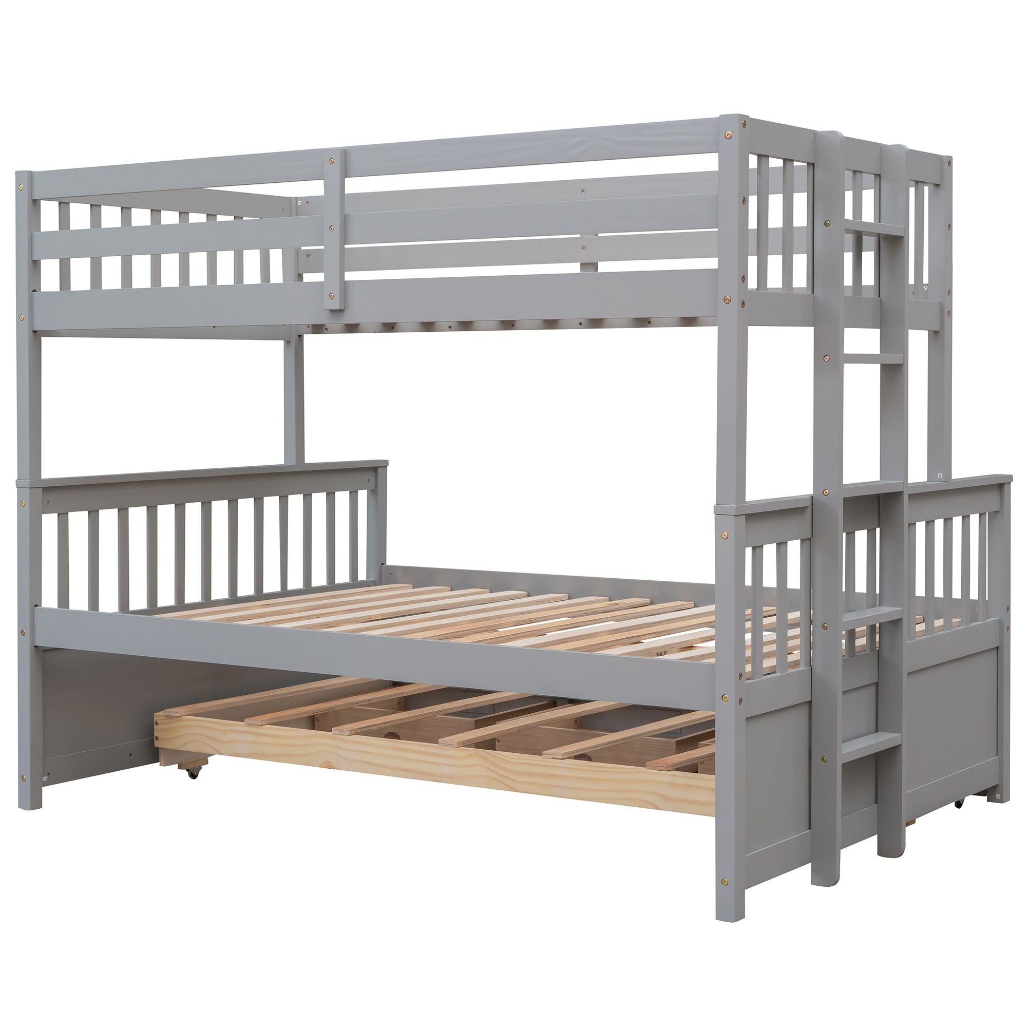 Twin Over Full Bunk Bed with Drawers & Trundle – Gray