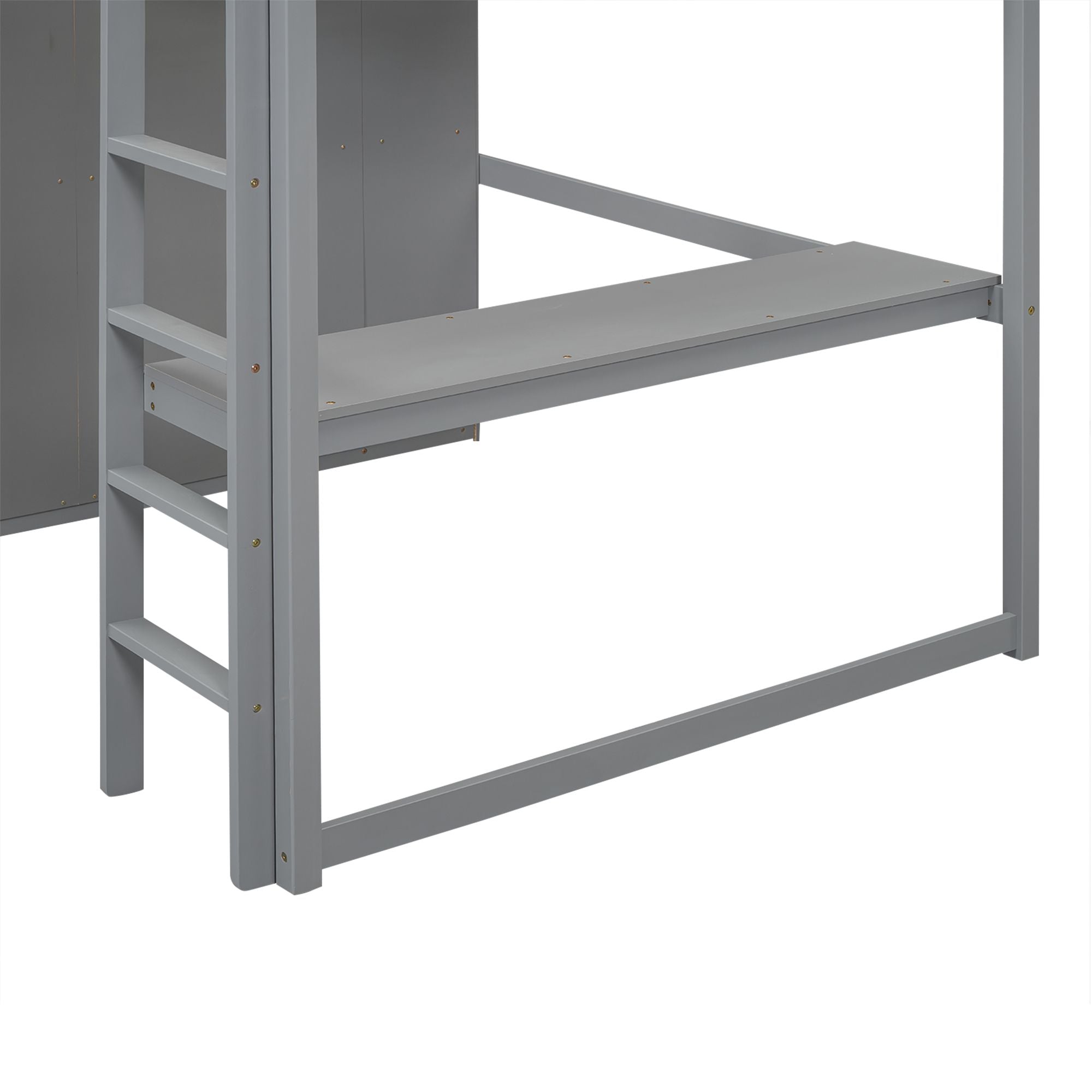 Full Wood Loft Bed with Drawers & Desk – Gray