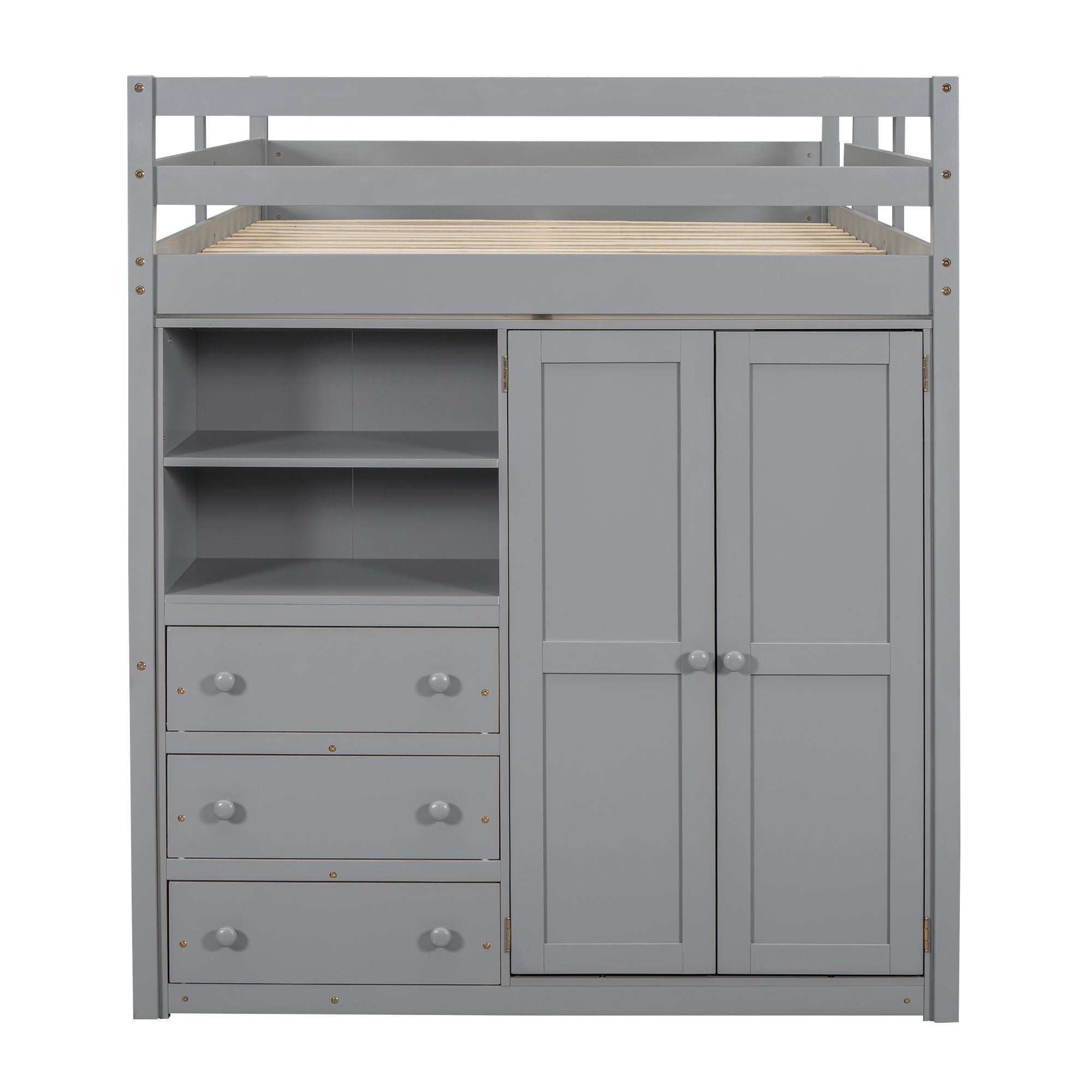 Full Wood Loft Bed with Drawers & Desk – Gray