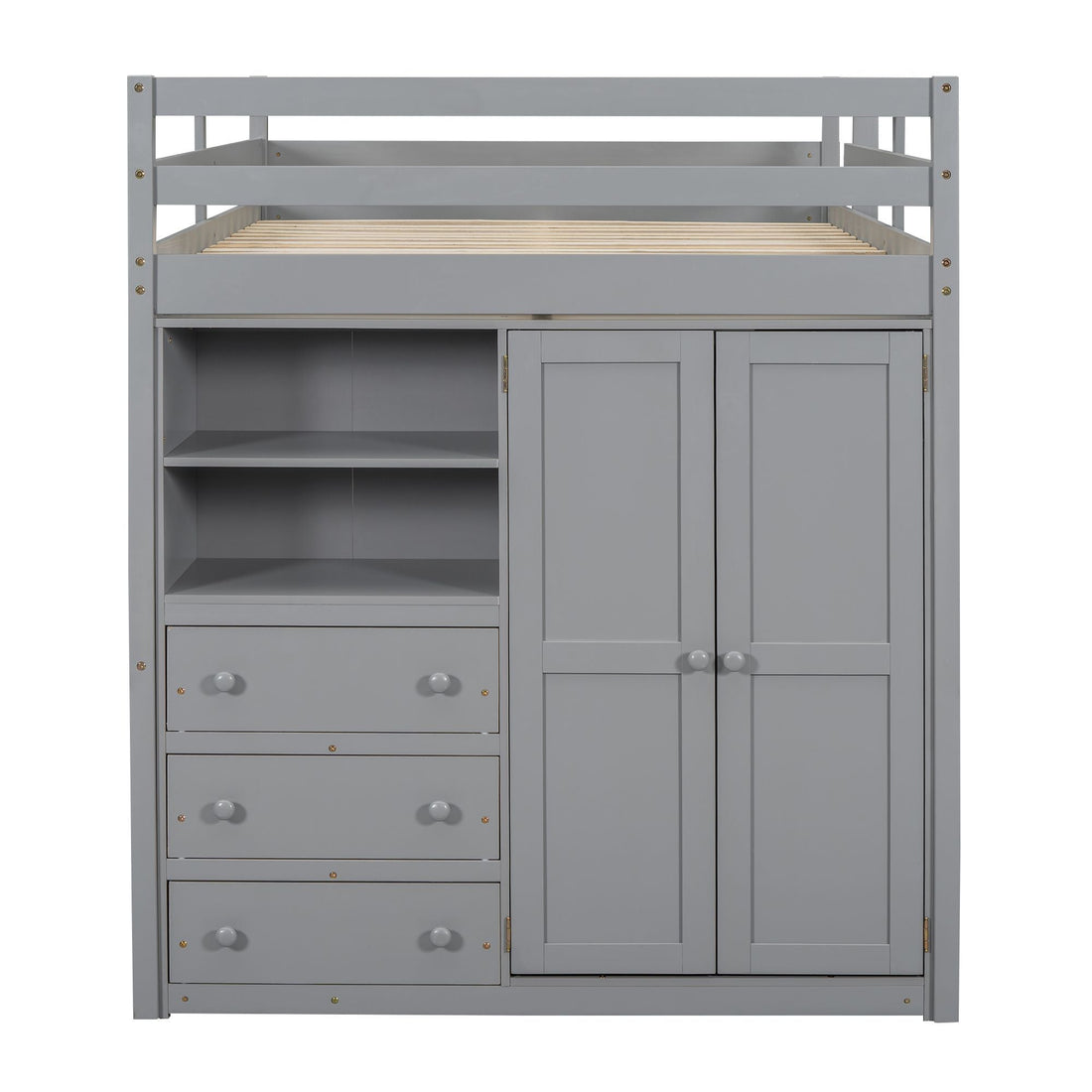 Full Wood Loft Bed with Drawers & Desk – Gray