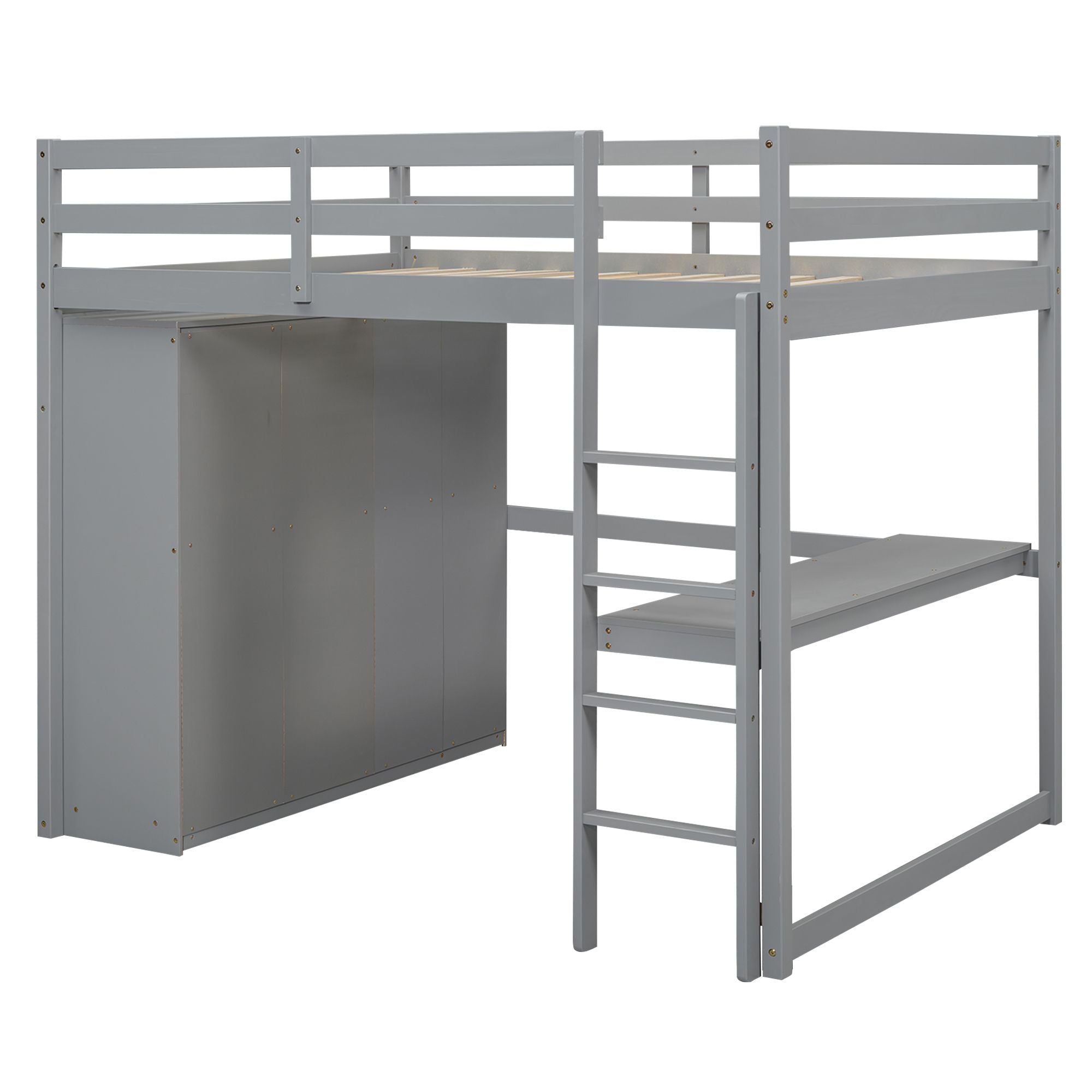 Full Wood Loft Bed with Drawers & Desk – Gray