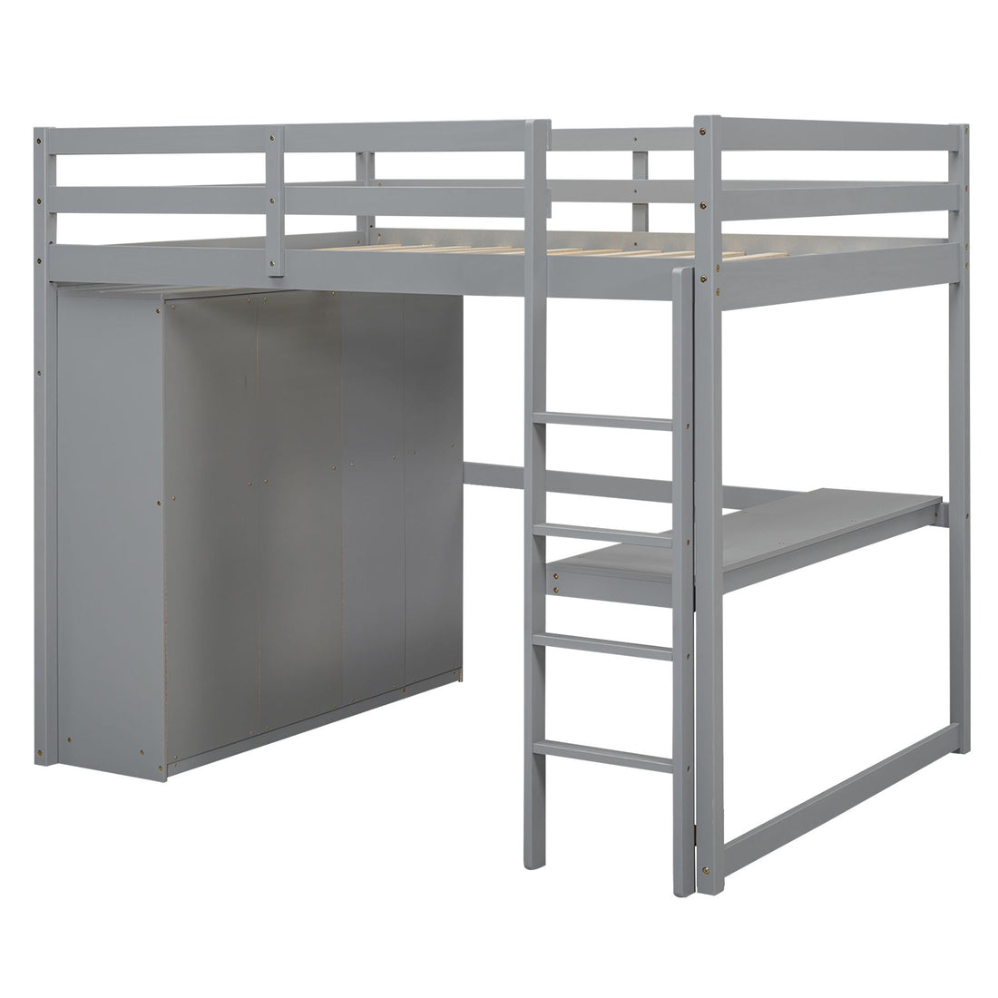 Full Wood Loft Bed with Drawers & Desk – Gray
