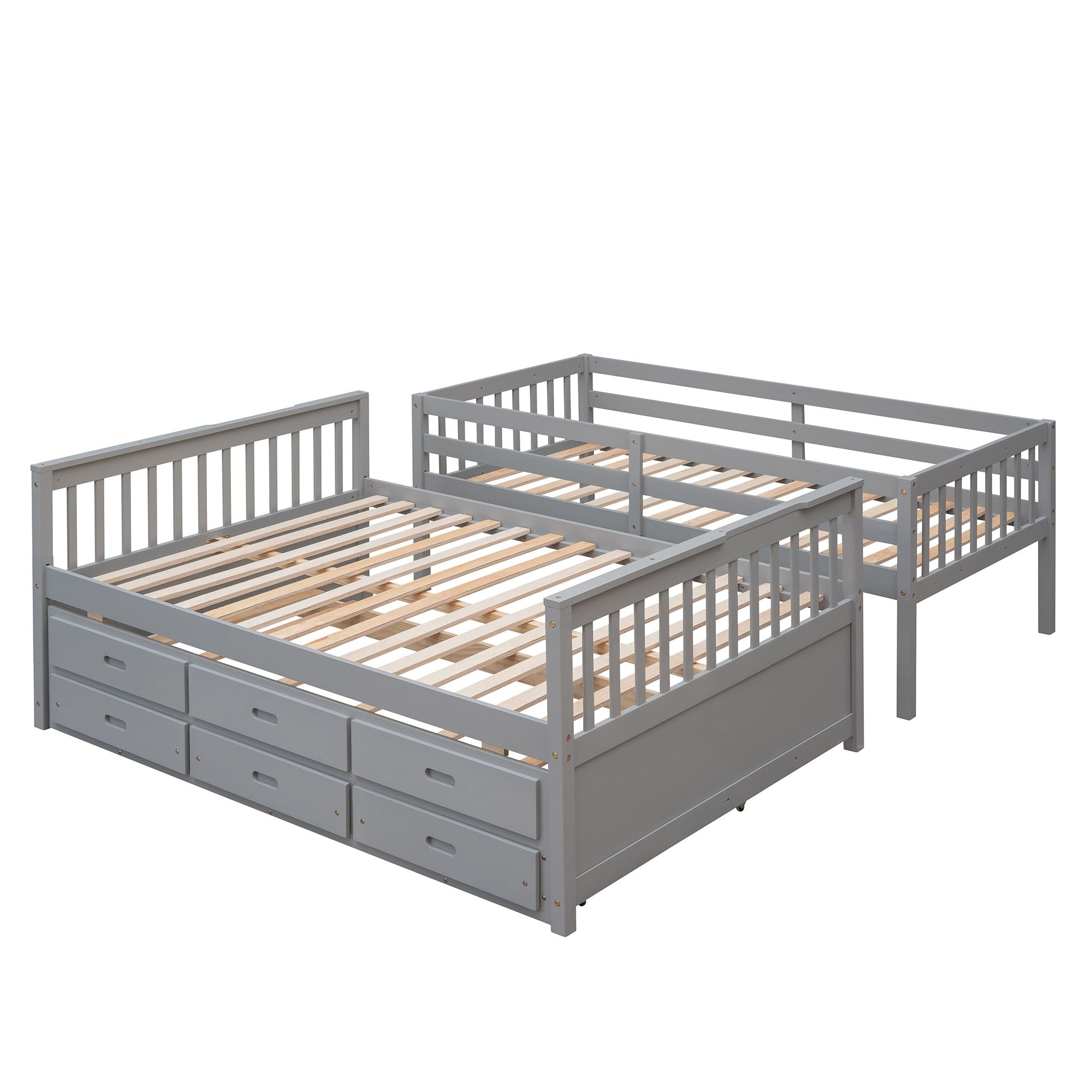 Twin Over Full Bunk Bed with Drawers & Trundle – Gray