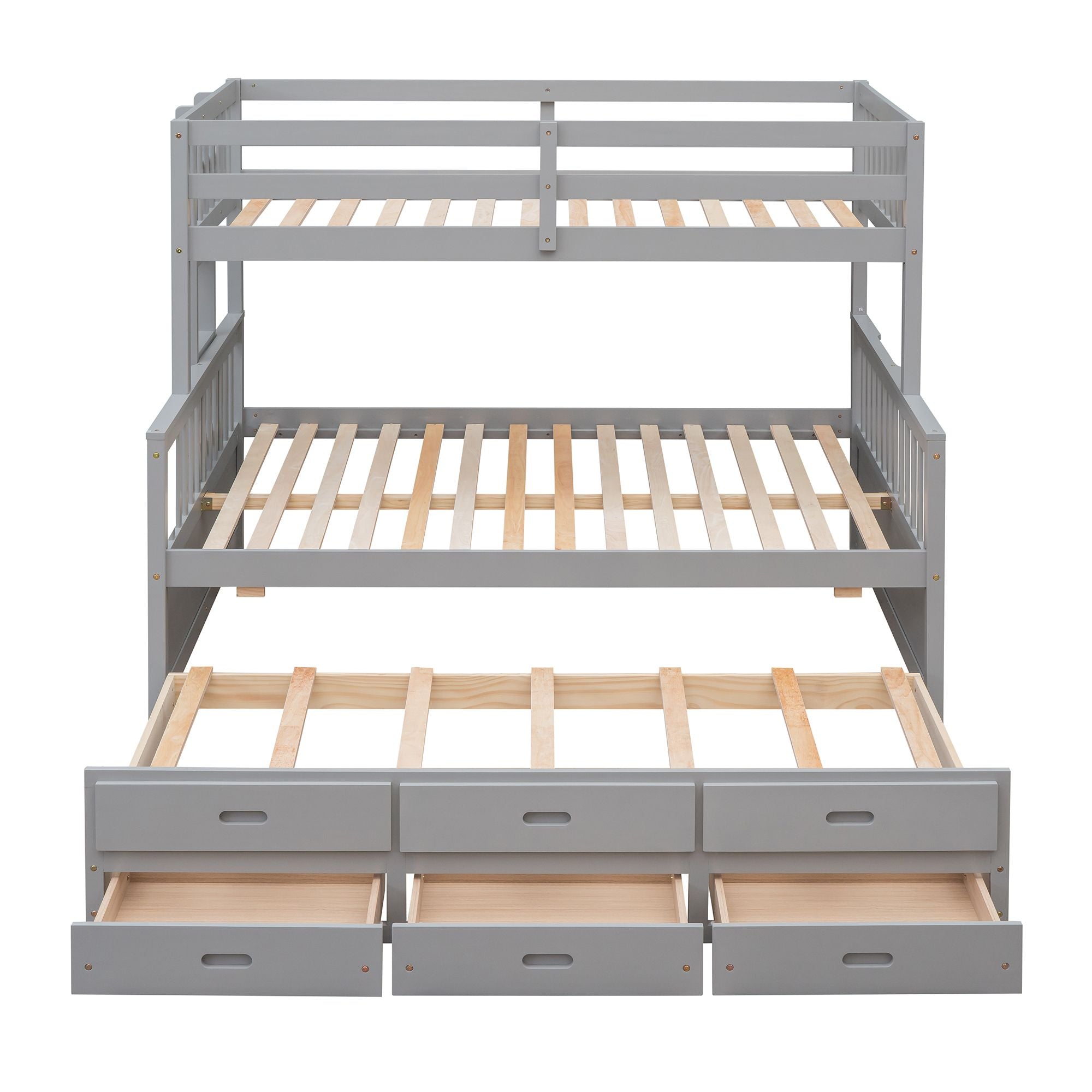 Twin Over Full Bunk Bed with Drawers & Trundle – Gray