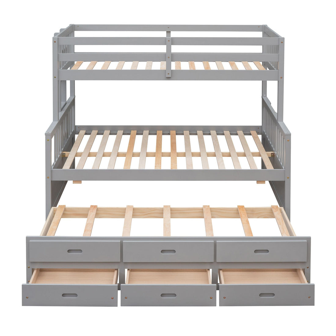 Twin Over Full Bunk Bed with Drawers & Trundle – Gray