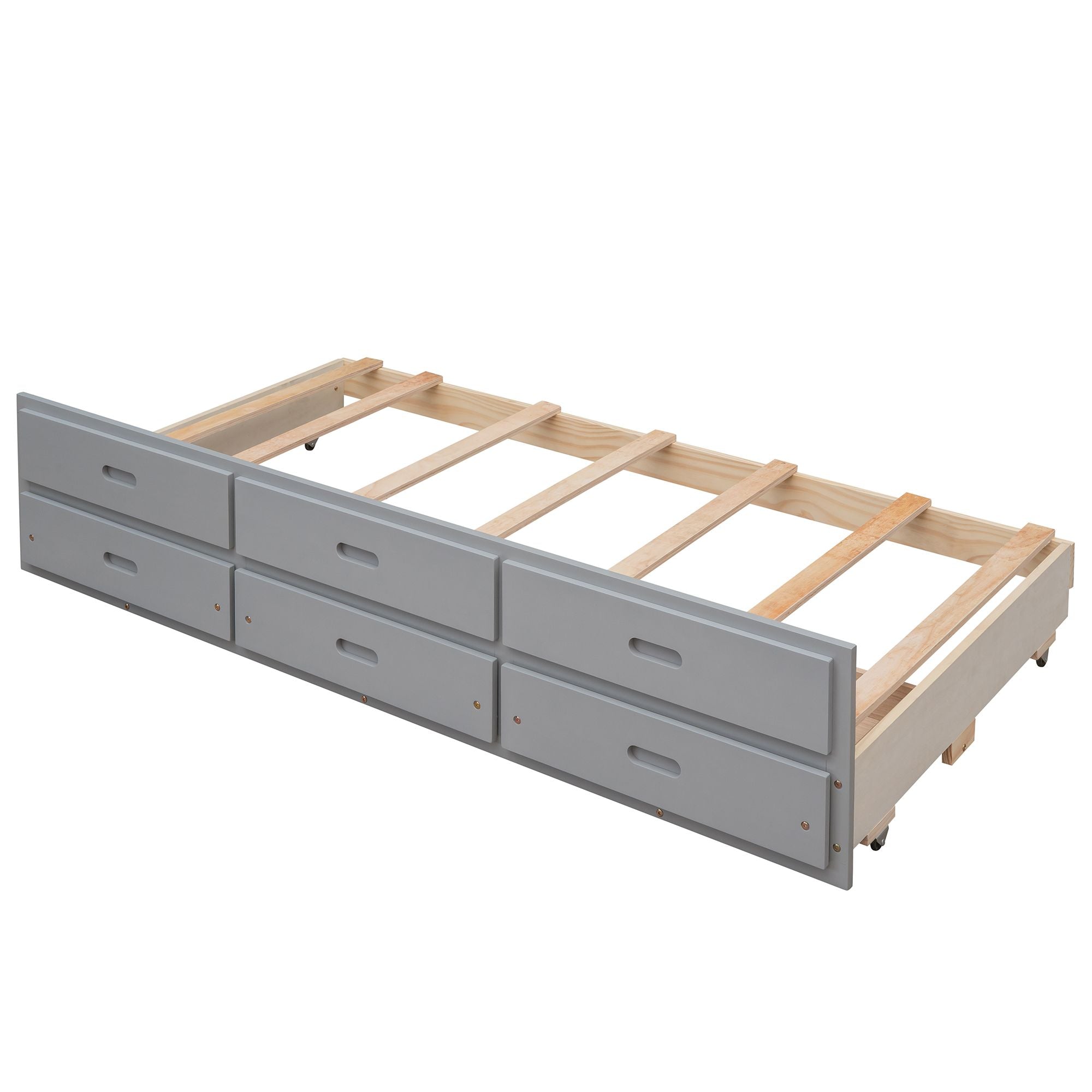 Twin Over Full Bunk Bed with Drawers & Trundle – Gray