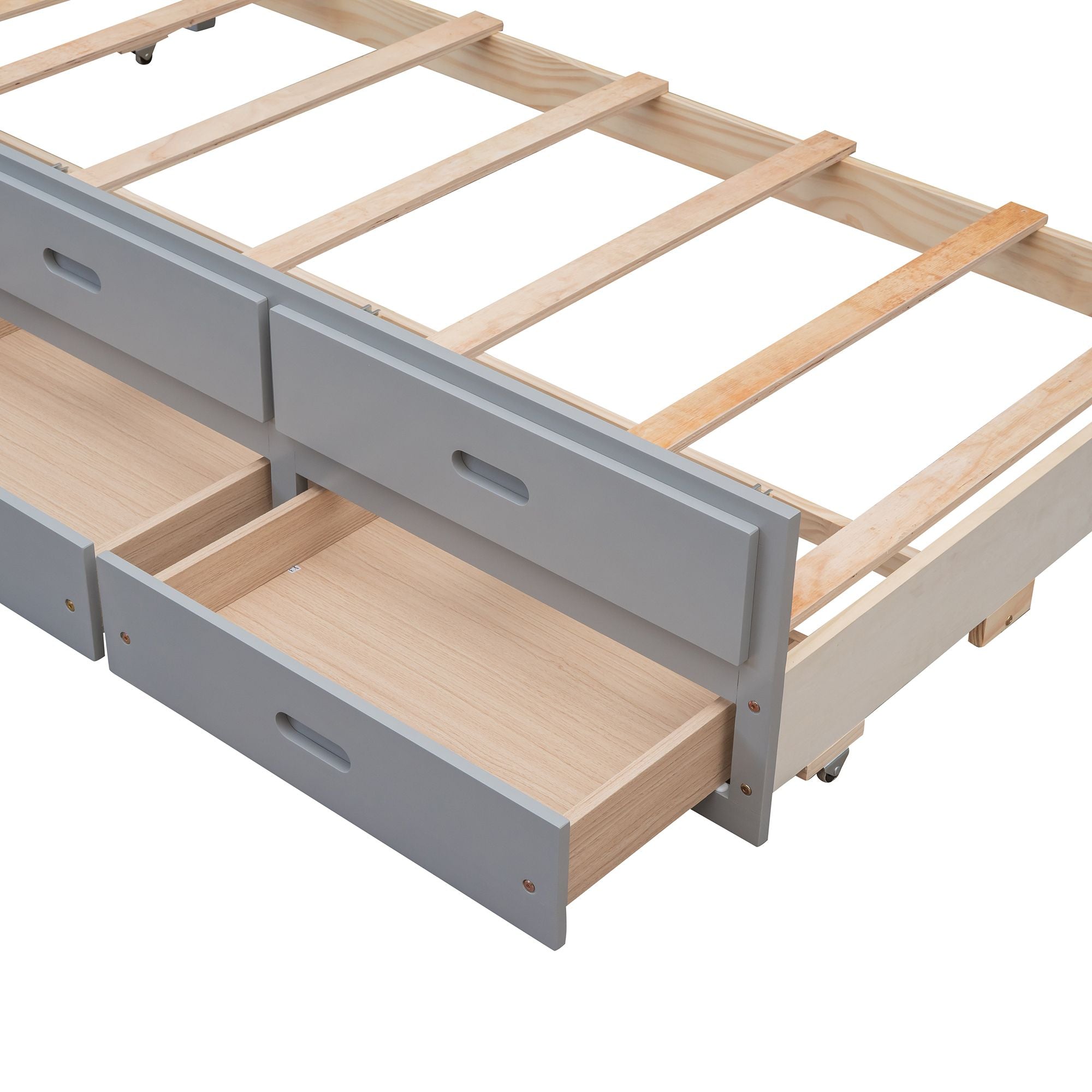Twin Over Full Bunk Bed with Drawers & Trundle – Gray