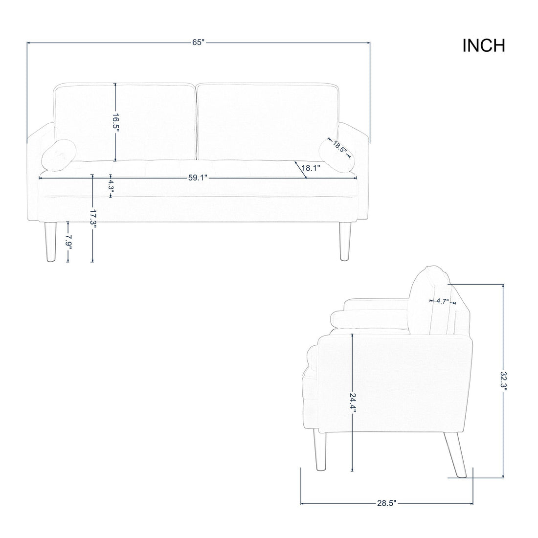 65' Modern Couch/Loveseat