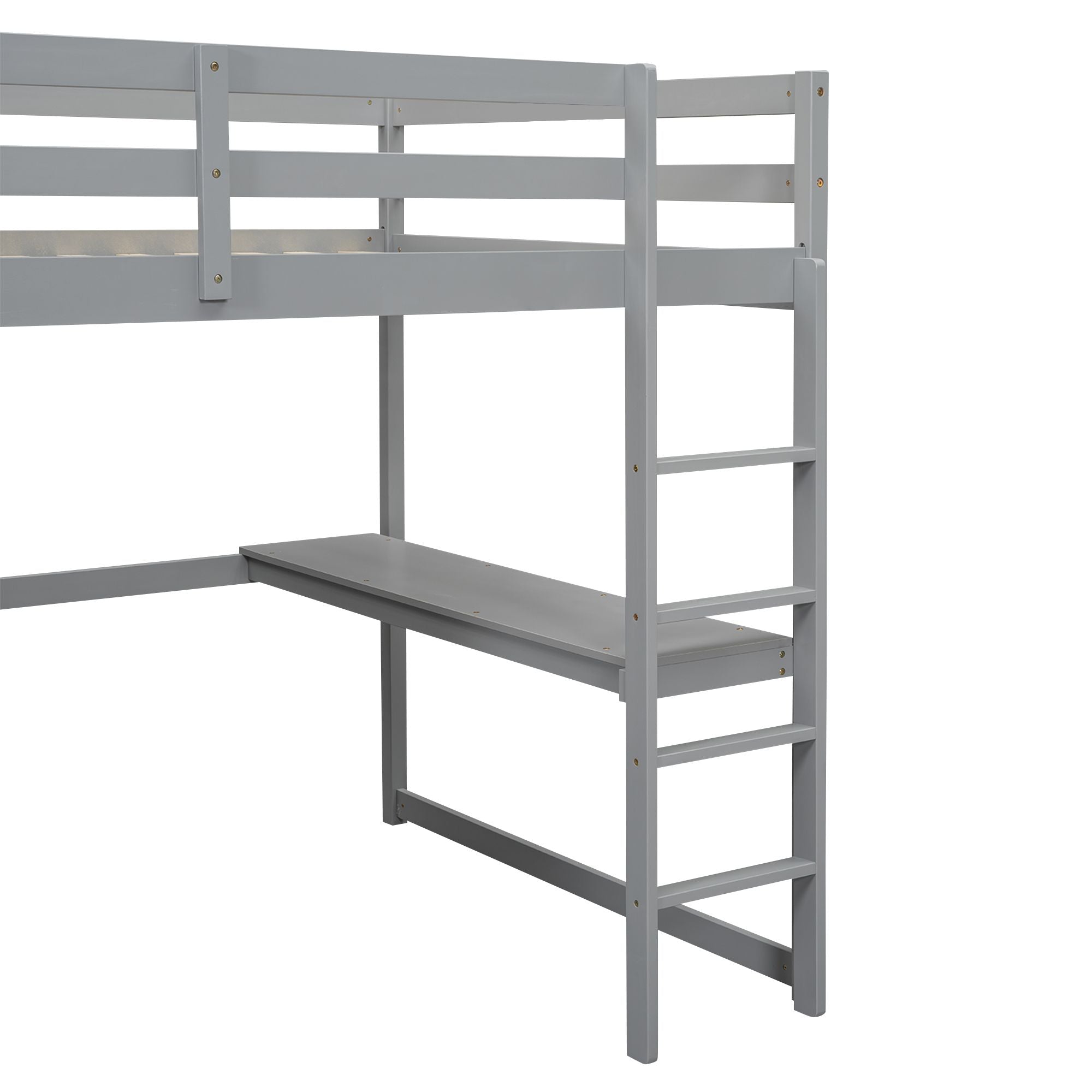 Full Wood Loft Bed with Drawers & Desk – Gray