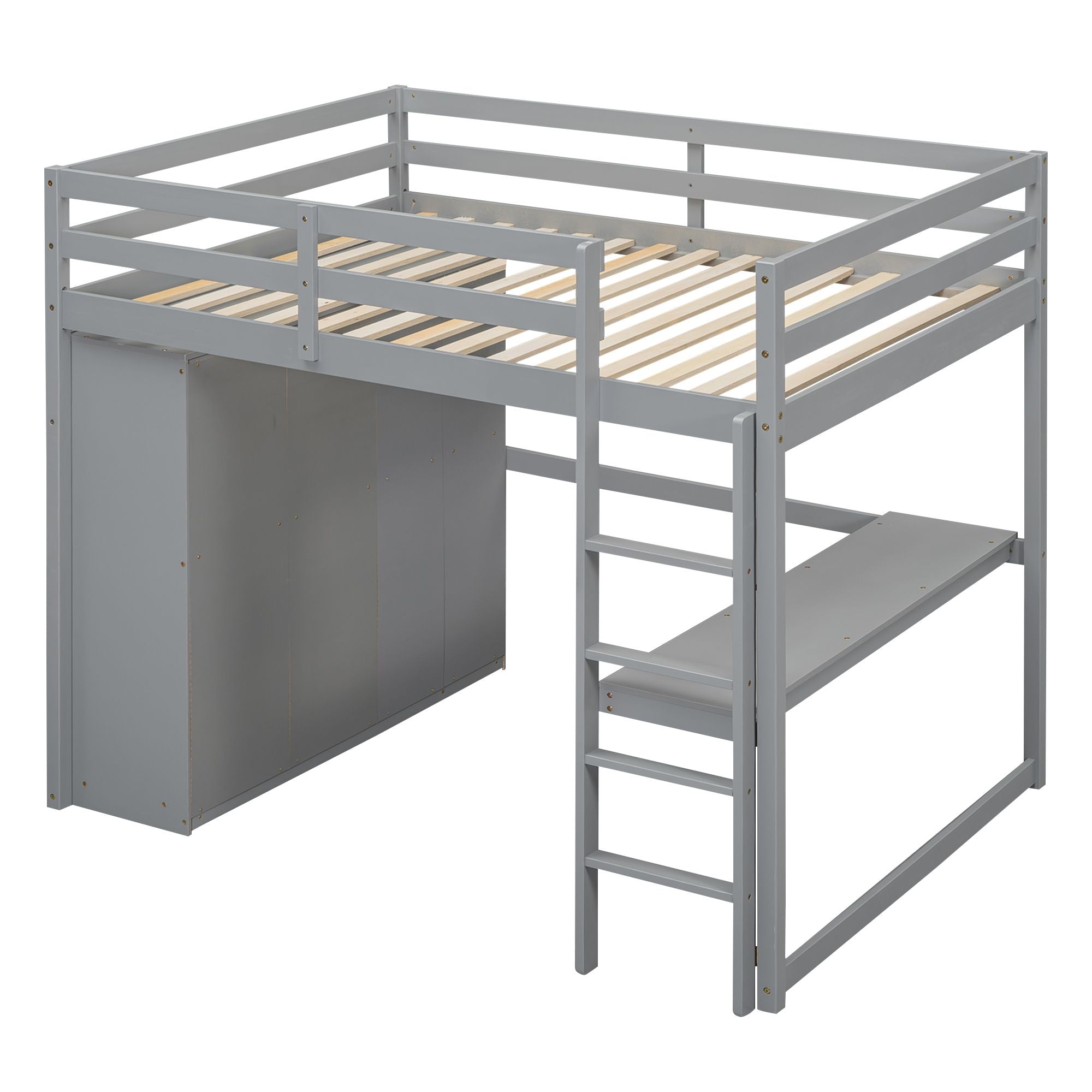 Full Wood Loft Bed with Drawers & Desk – Gray