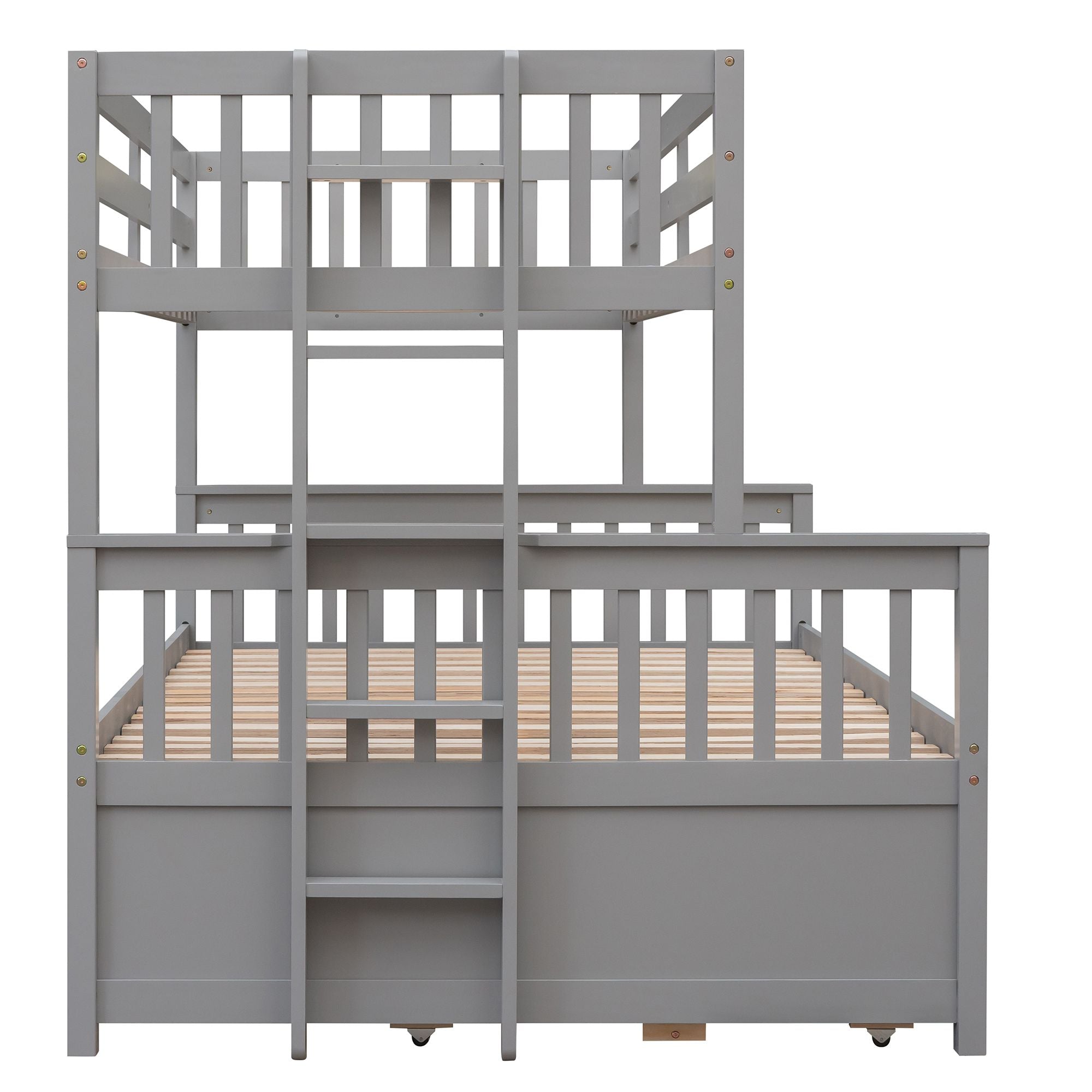 Twin Over Full Bunk Bed with Drawers & Trundle – Gray