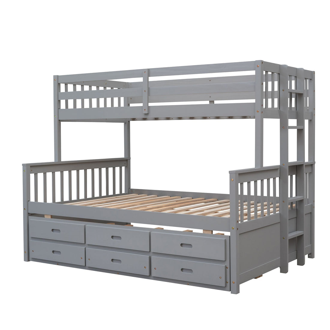 Twin Over Full Bunk Bed with Drawers & Trundle – Gray