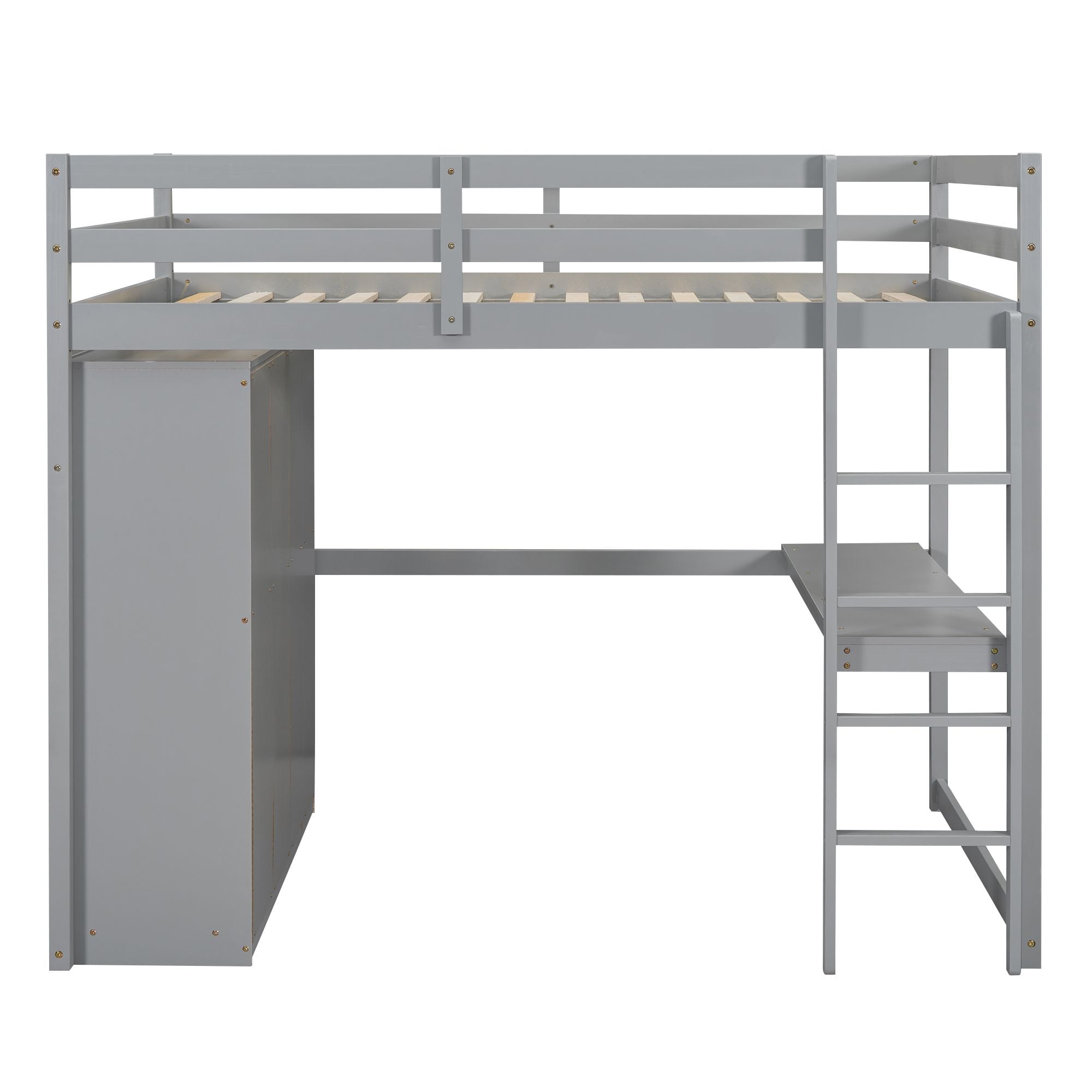 Full Wood Loft Bed with Drawers & Desk – Gray