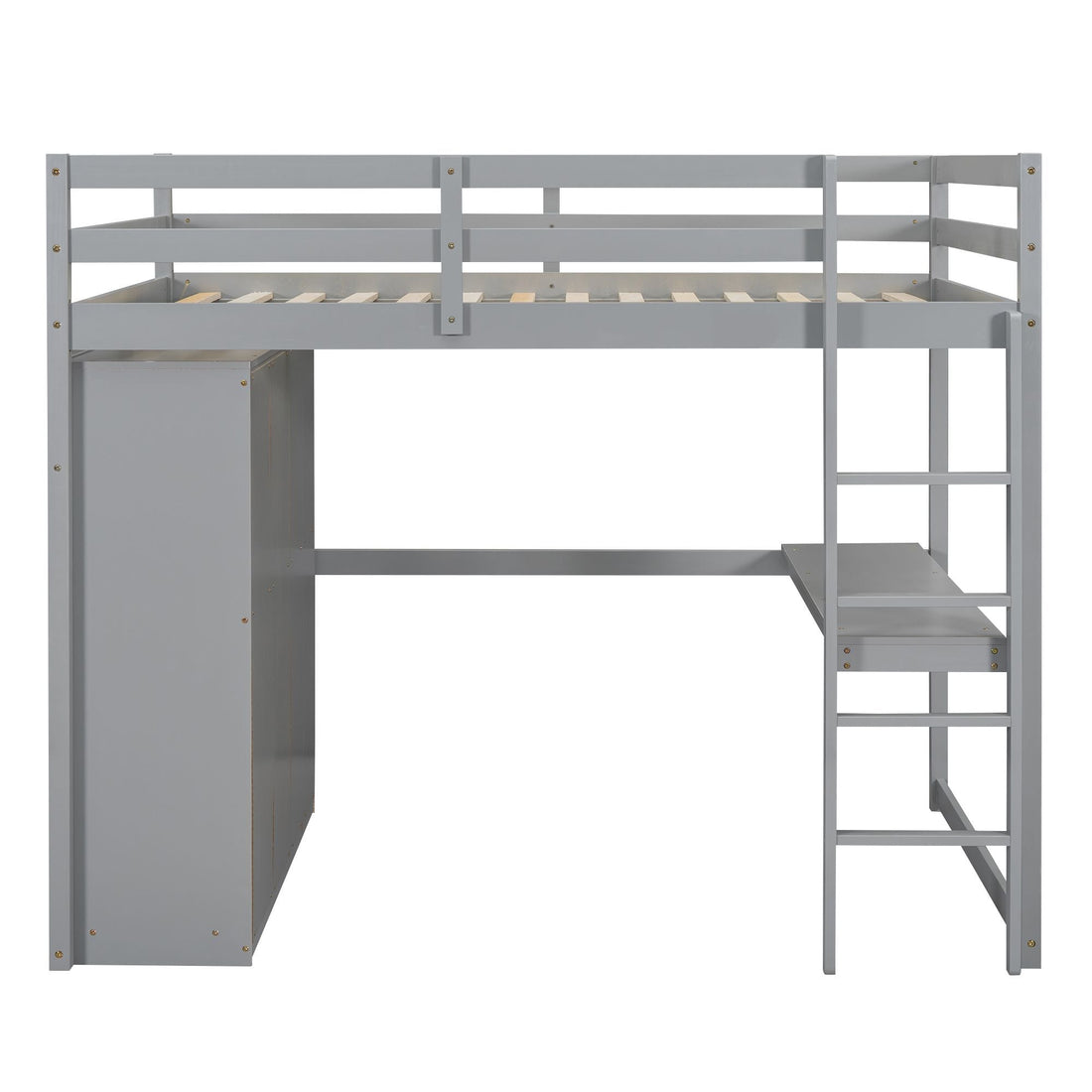 Full Wood Loft Bed with Drawers & Desk – Gray