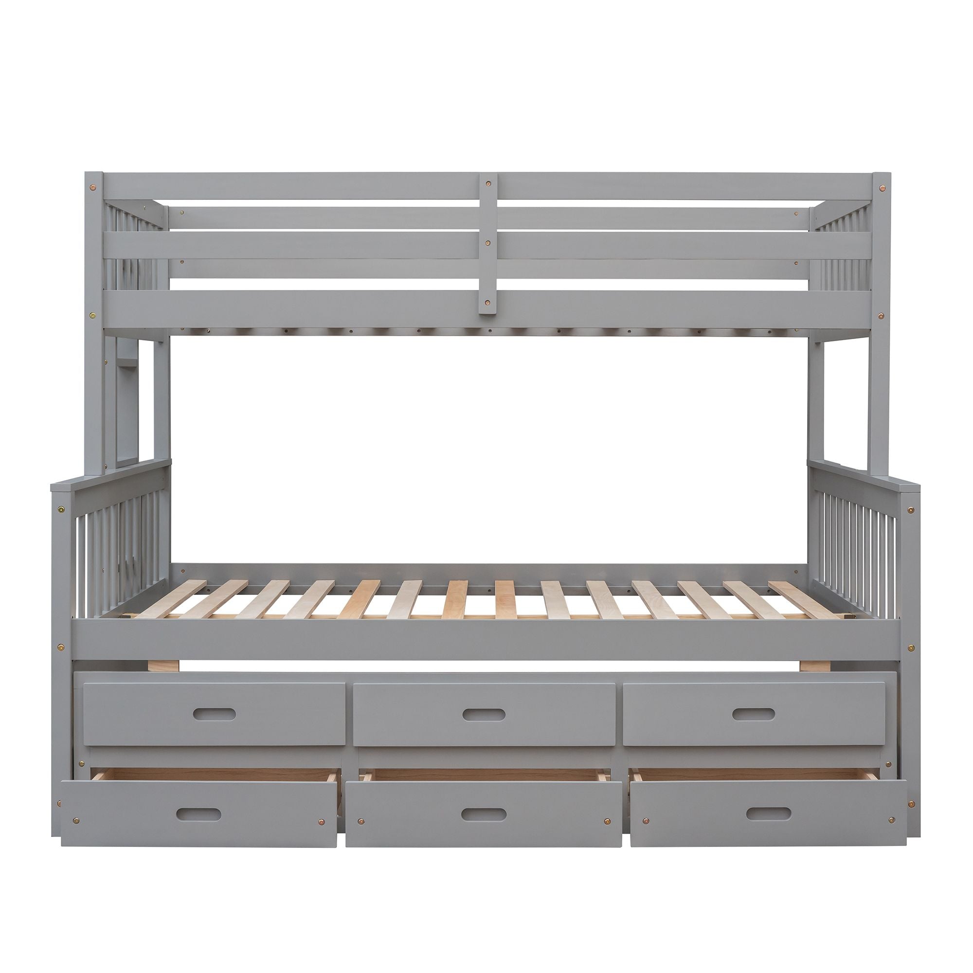 Twin Over Full Bunk Bed with Drawers & Trundle – Gray