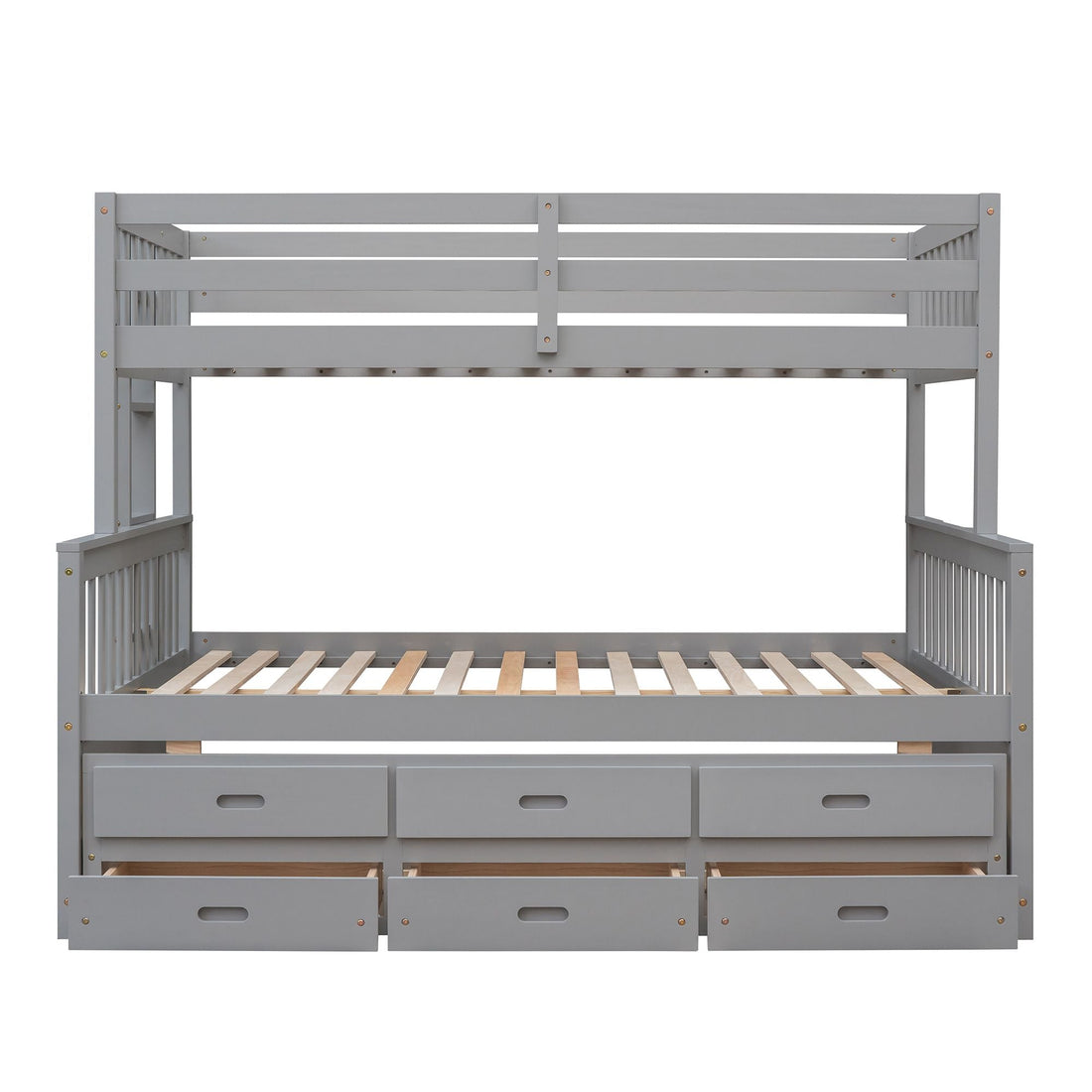 Twin Over Full Bunk Bed with Drawers & Trundle – Gray