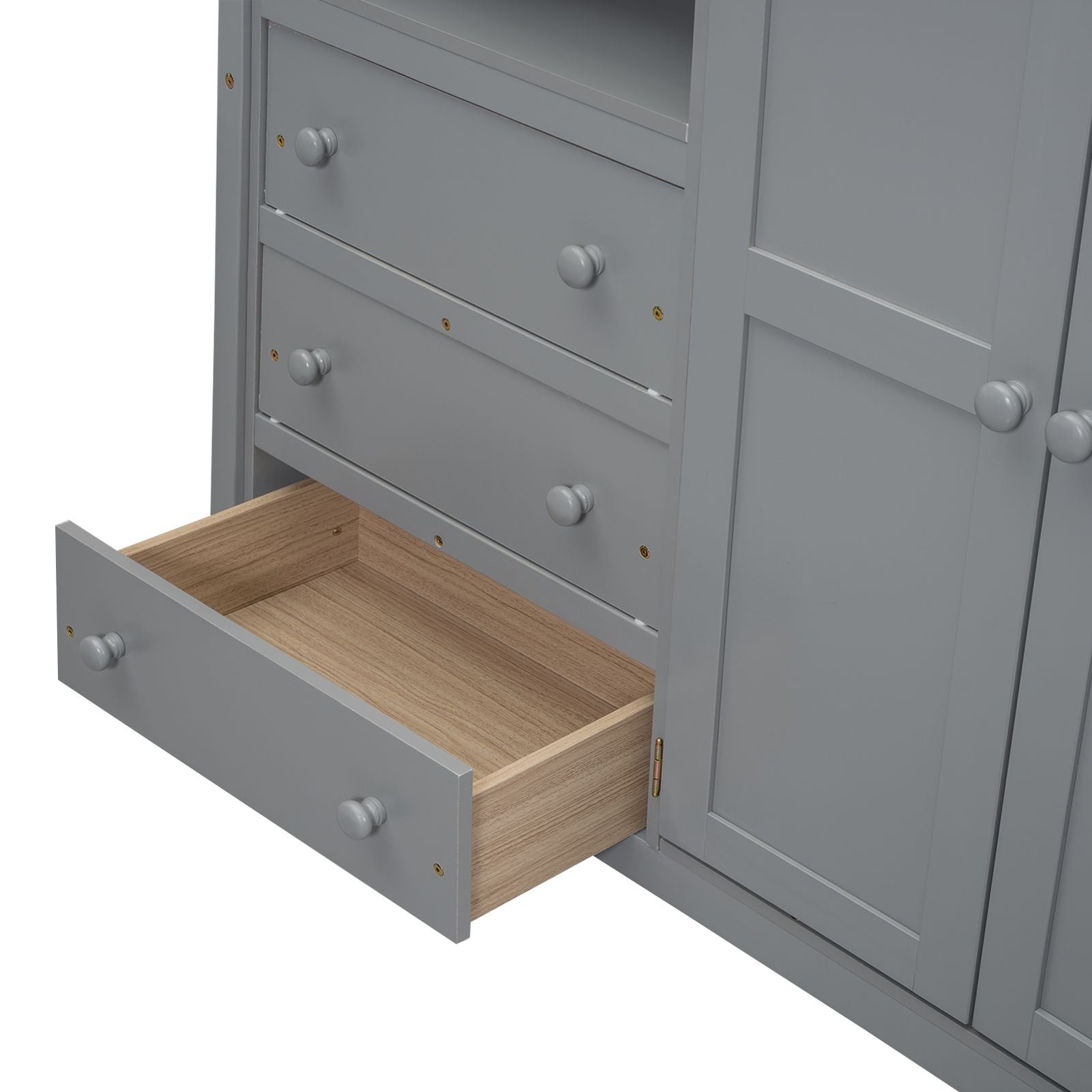 Full Wood Loft Bed with Drawers & Desk – Gray