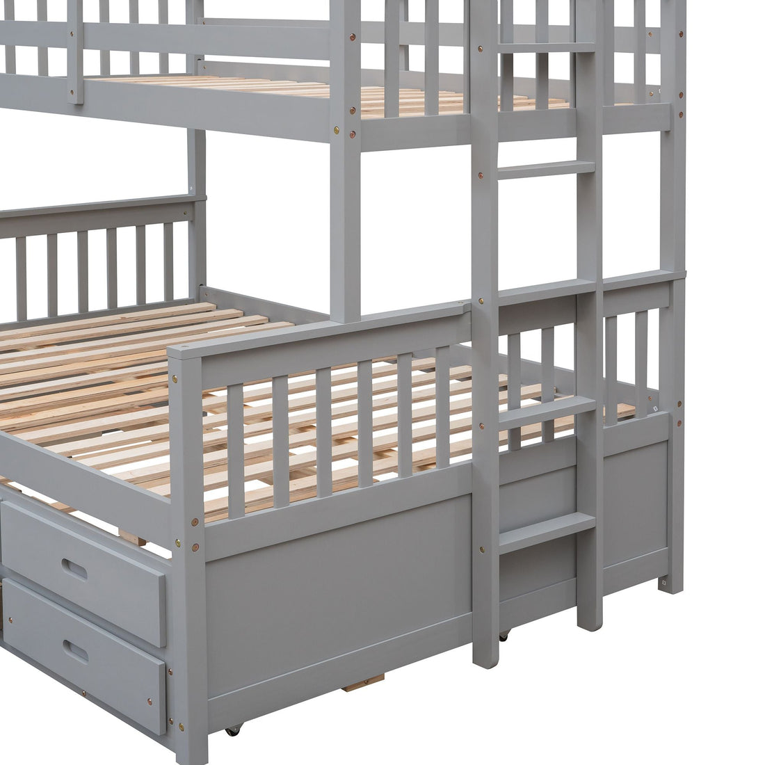 Twin Over Full Bunk Bed with Drawers & Trundle – Gray