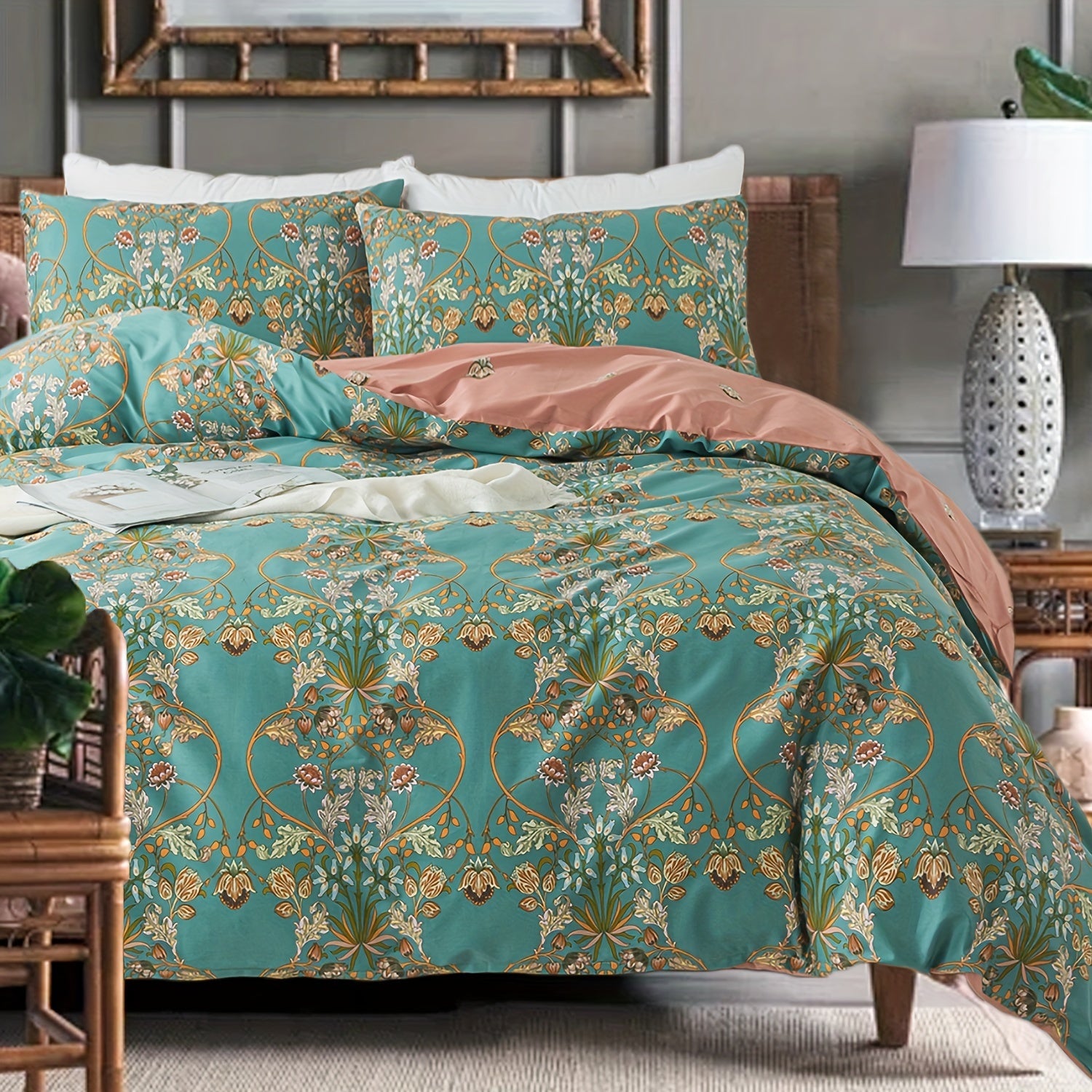 Percale Cotton Floral Botanical Duvet Cover Set – 3 Piece