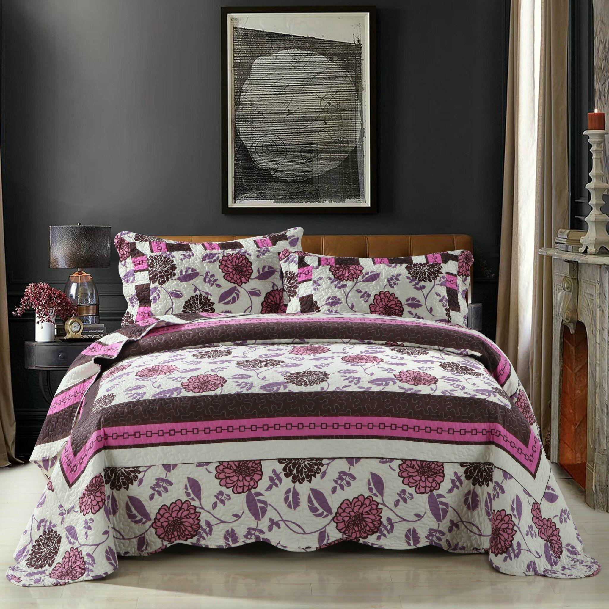 Bohemian Purple Blooms Floral Bedspread Set (KBJ1629)