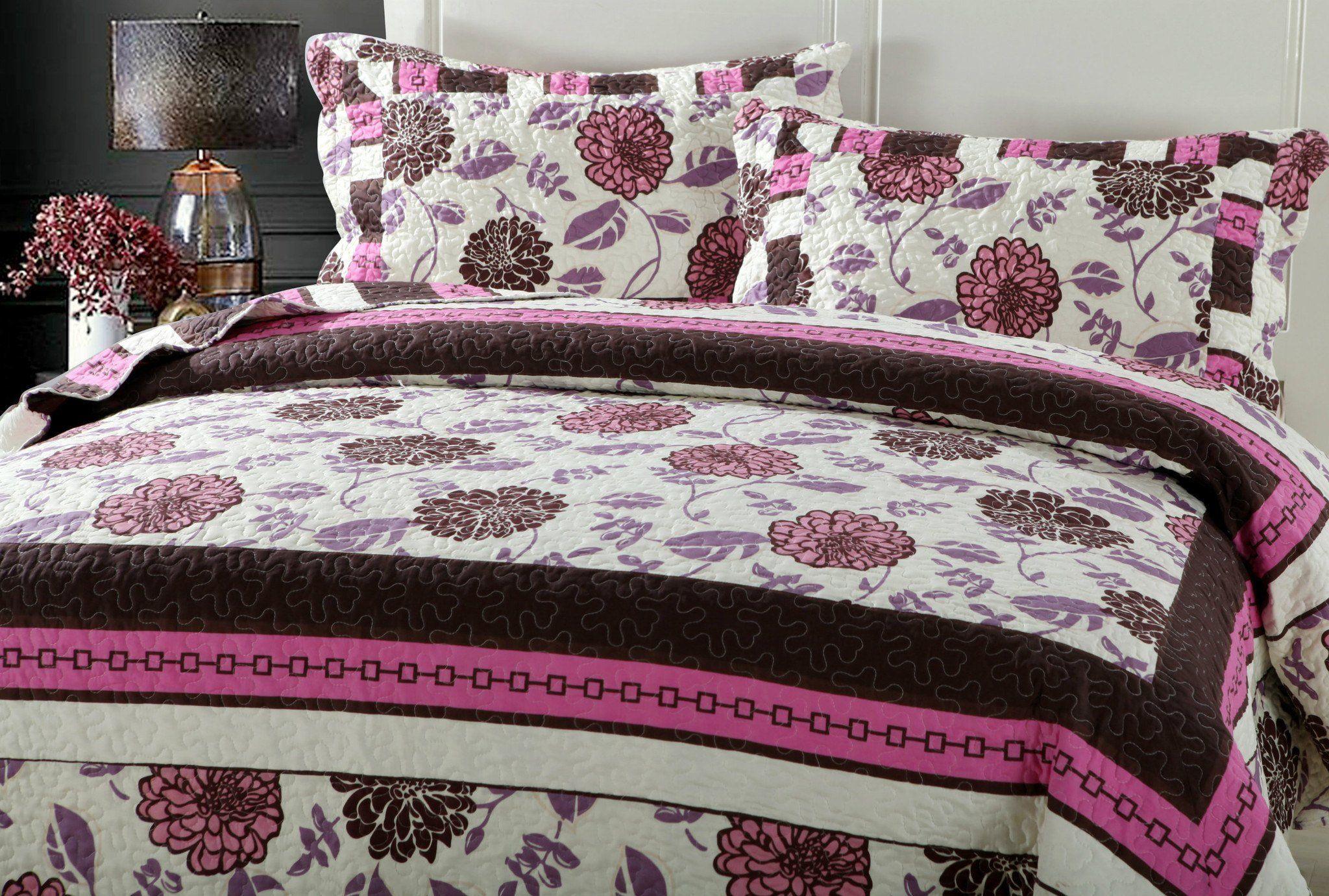 Bohemian Purple Blooms Floral Bedspread Set (KBJ1629)