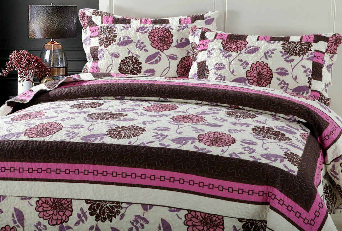Bohemian Purple Blooms Floral Bedspread Set (KBJ1629)