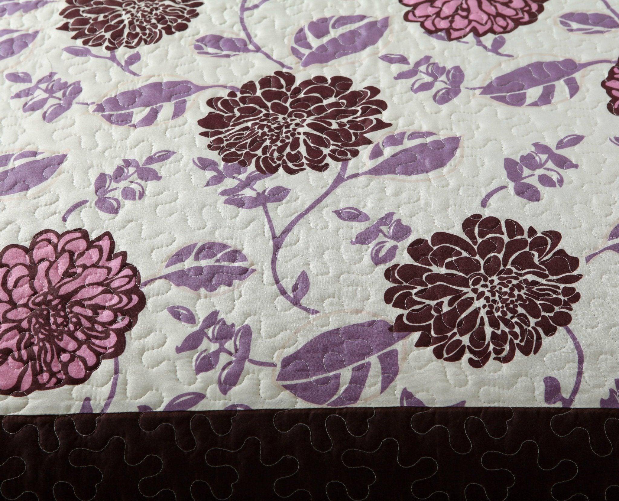 Bohemian Purple Blooms Floral Bedspread Set (KBJ1629)