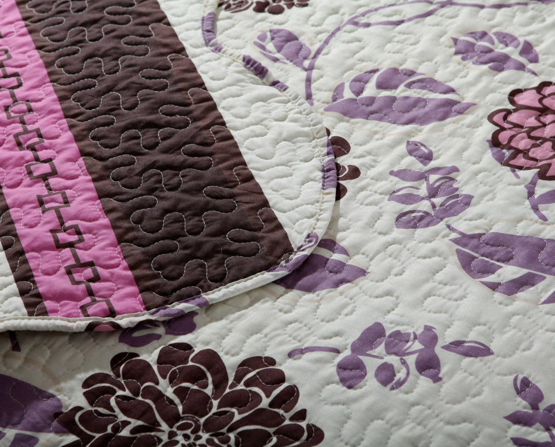Bohemian Purple Blooms Floral Bedspread Set (KBJ1629)