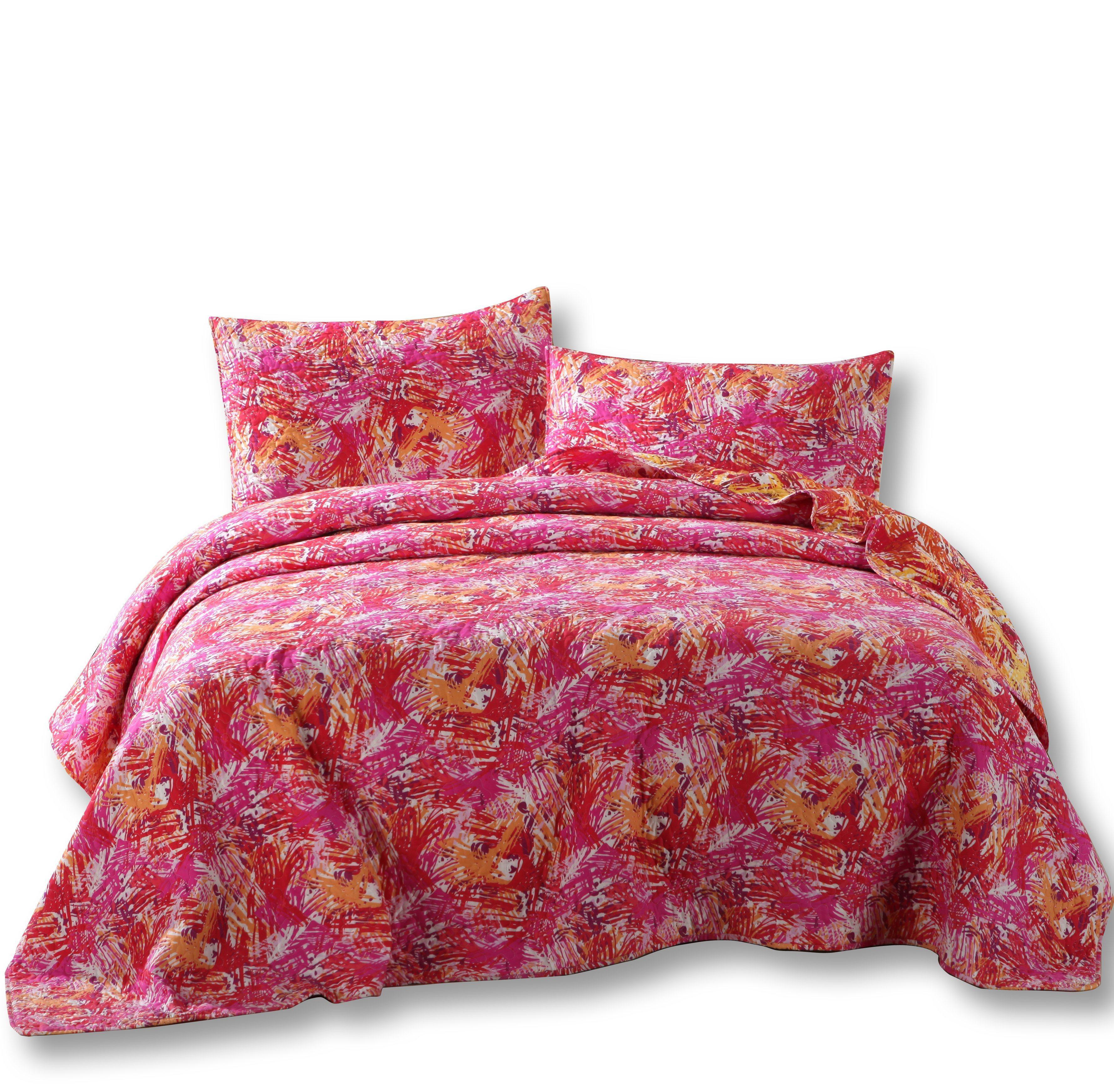 Lovely Pop of Colors Reversible Quilted Bedspread Set (KBJ1625)