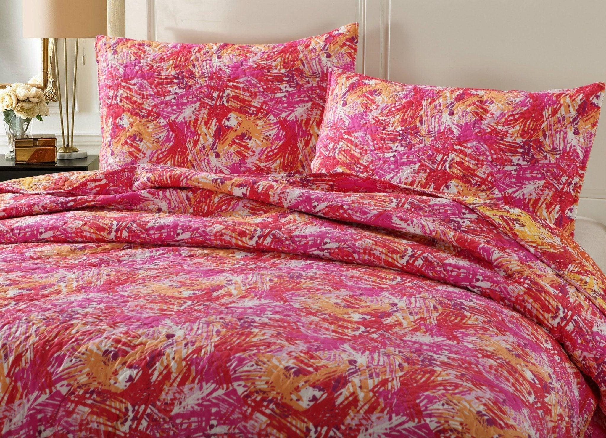 Lovely Pop of Colors Reversible Quilted Bedspread Set (KBJ1625)