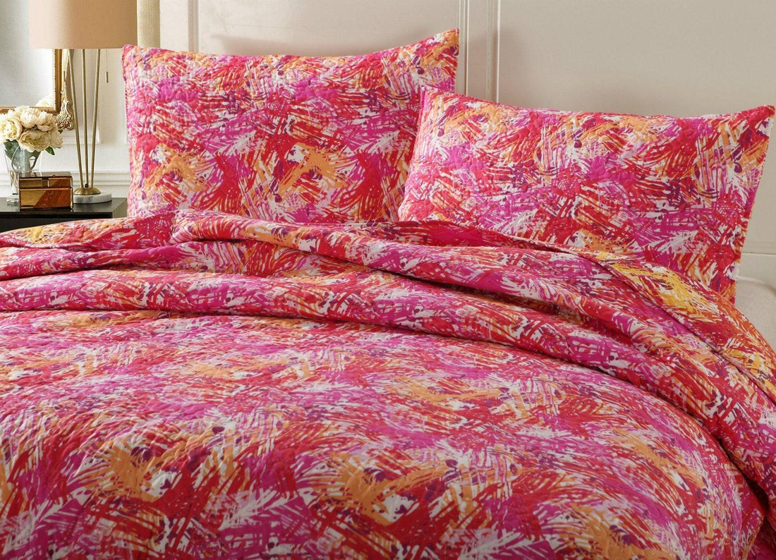 Lovely Pop of Colors Reversible Quilted Bedspread Set (KBJ1625)