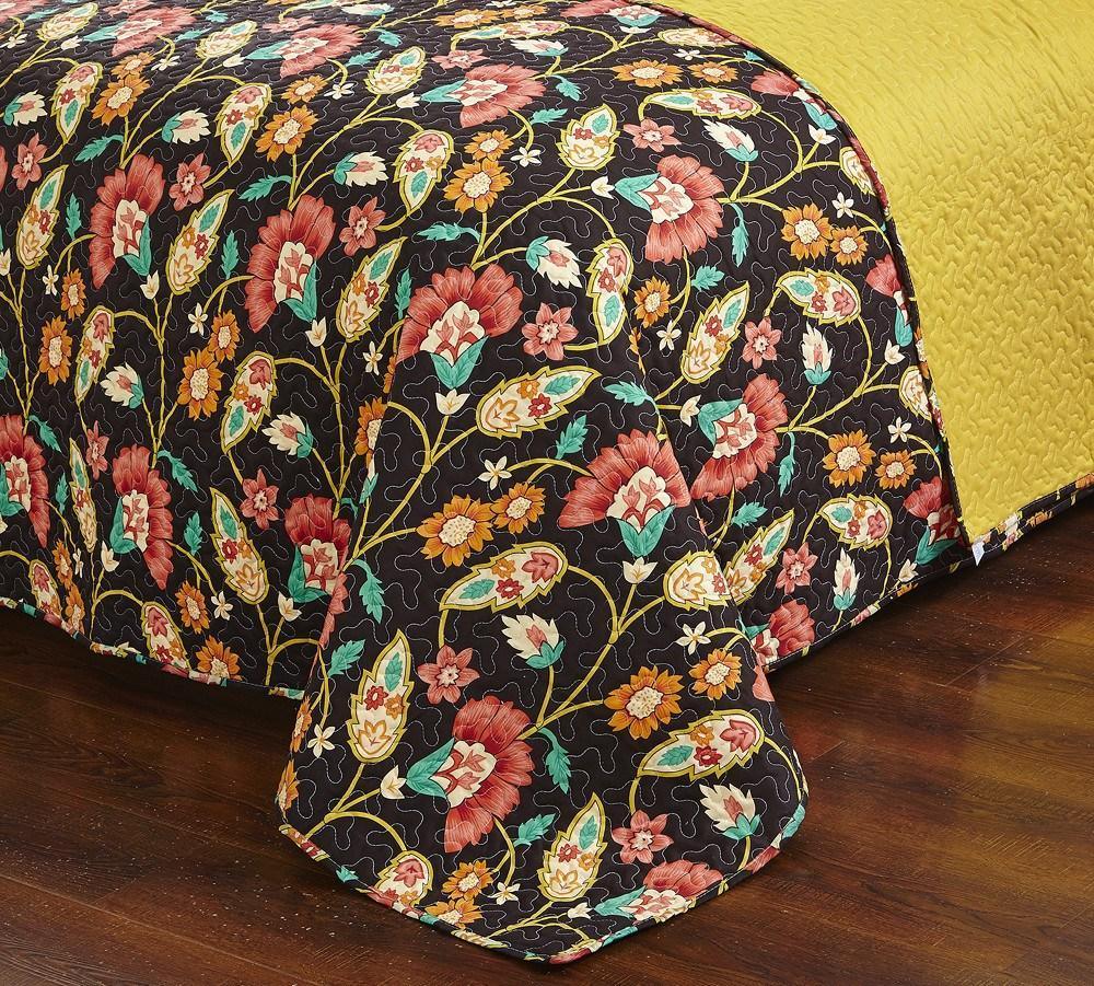 Marigold’s Floral Brown & Yellow Quilted Bedspread Set (HS-3330)