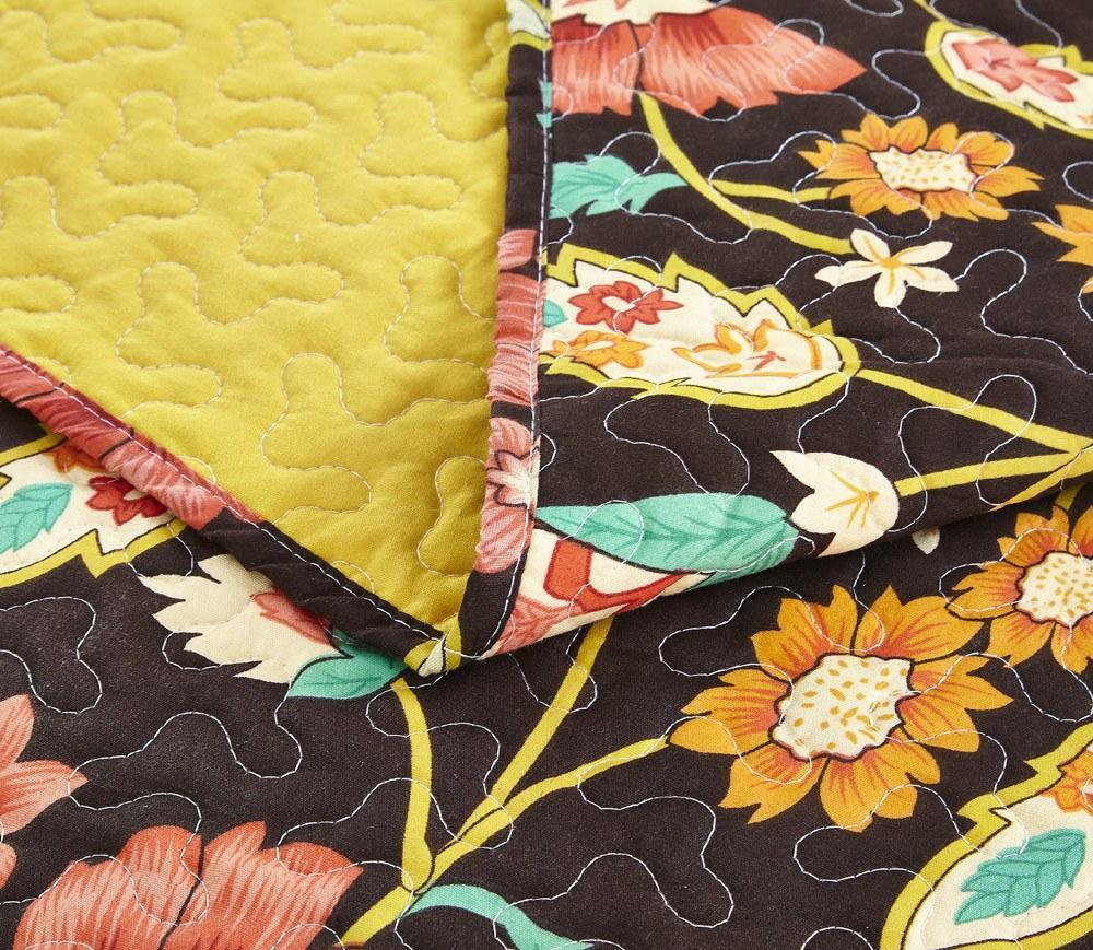 Marigold’s Floral Brown & Yellow Quilted Bedspread Set (HS-3330)