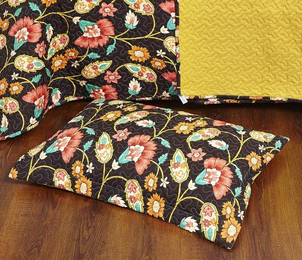 Marigold’s Floral Brown & Yellow Quilted Bedspread Set (HS-3330)