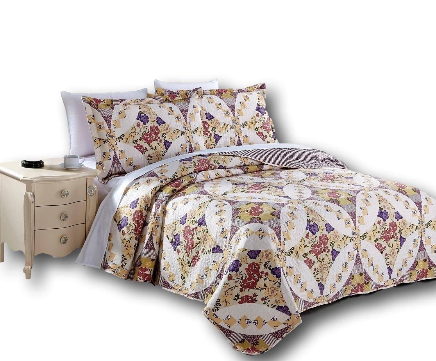 Wisteria Cottage Roses Quilted Bedspread Set (HS-1003)