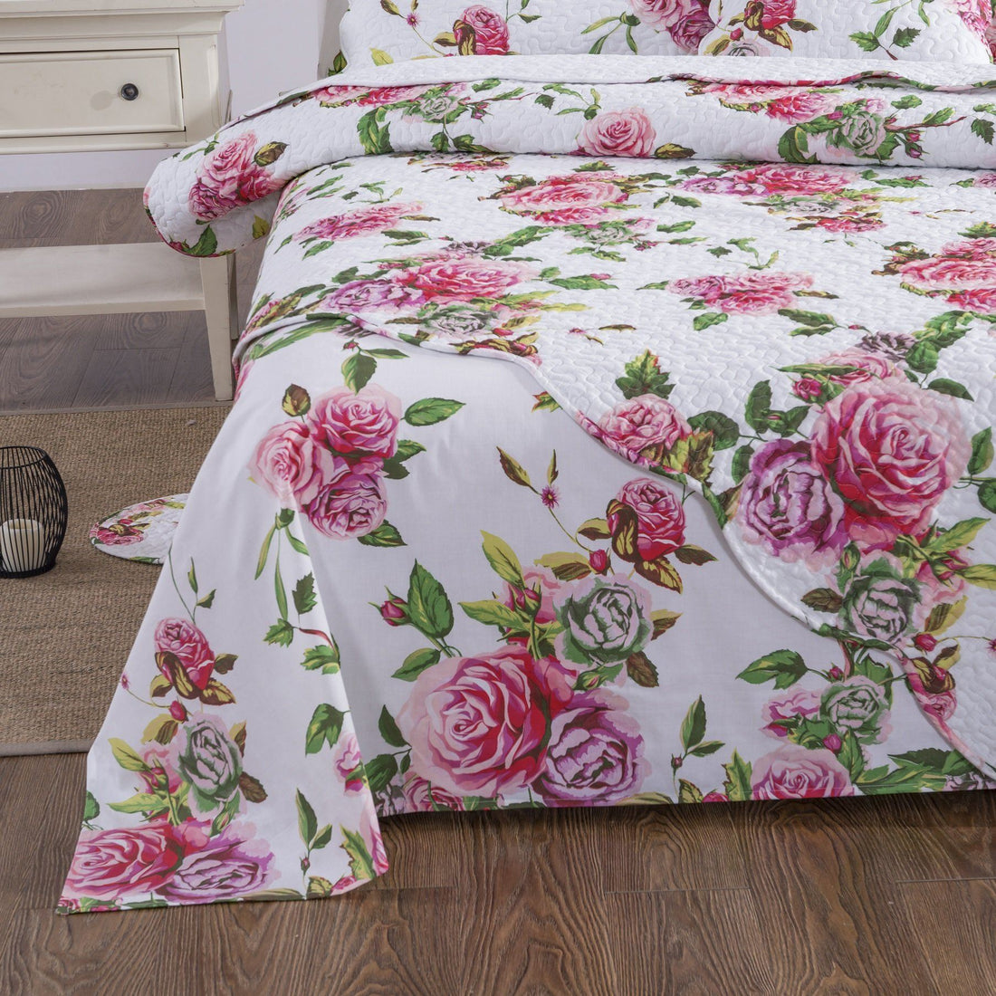 Romantic Roses Lovely Spring Pink Floral Garden Bed Sheet Set