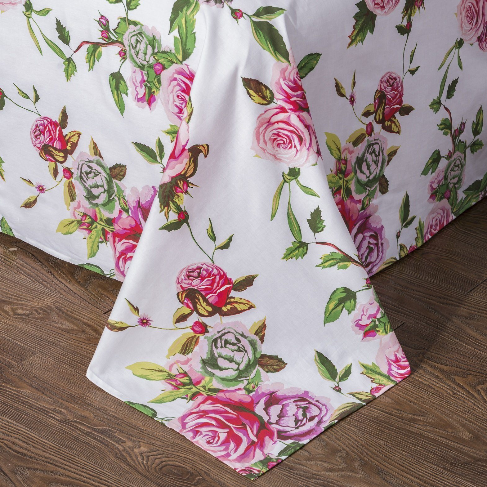 Romantic Roses Lovely Spring Pink Floral Garden Bed Sheet Set